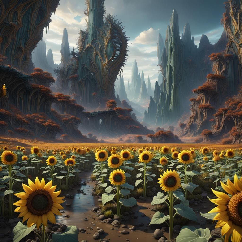 Fantastical Alien Sunflower Valley Concept Art