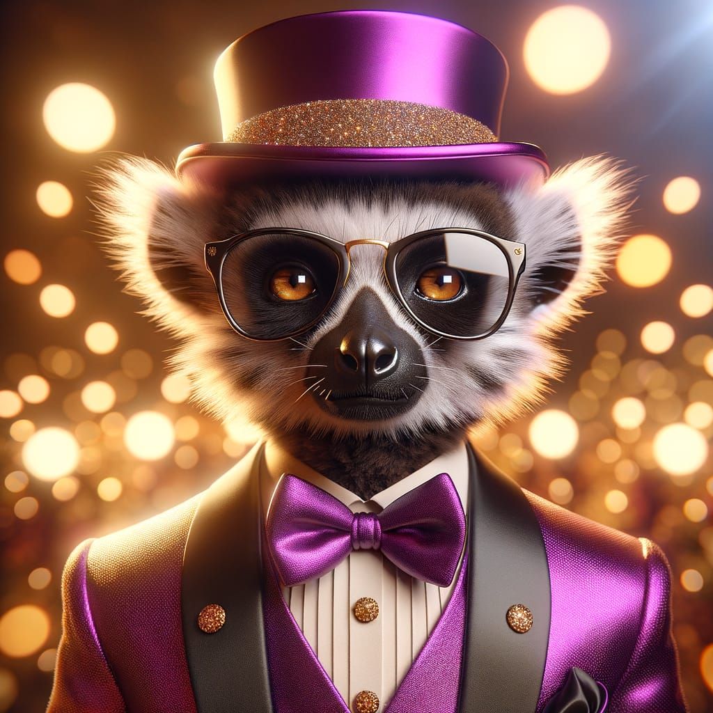 Sophisticated Lemur in Purple Tuxedo, 3D Rendered
