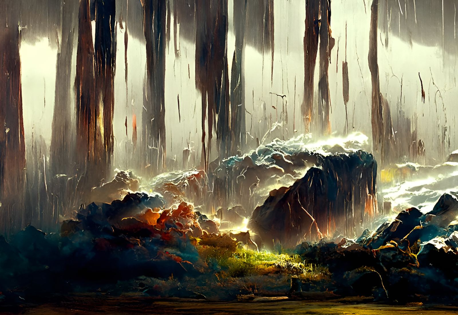 Lightning Storm over Canyon in Romantic Style