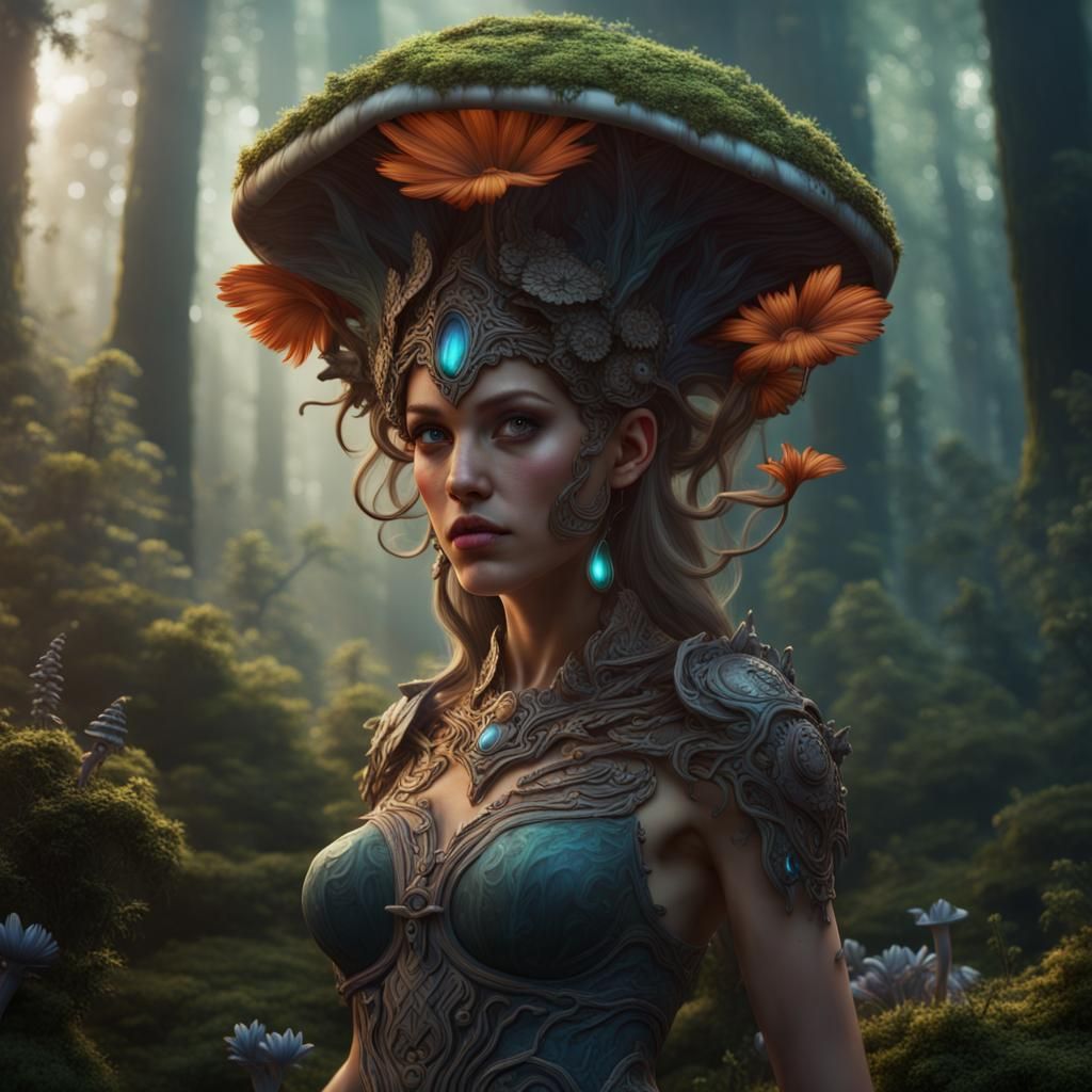 Forest Flower and Mushroom Goddess: Fantasy Concept Art