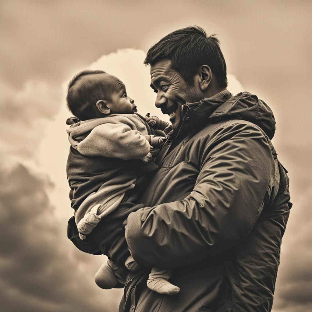A father carrying a baby