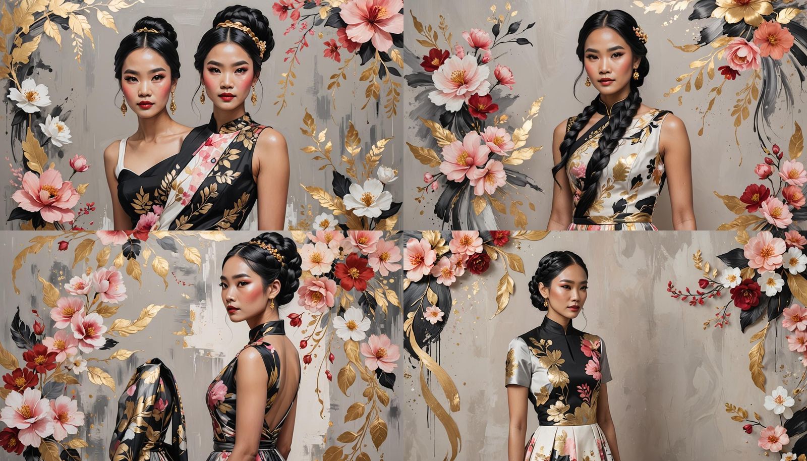Elegant Indonesian Woman with Floral Dress, Detailed Matte P...