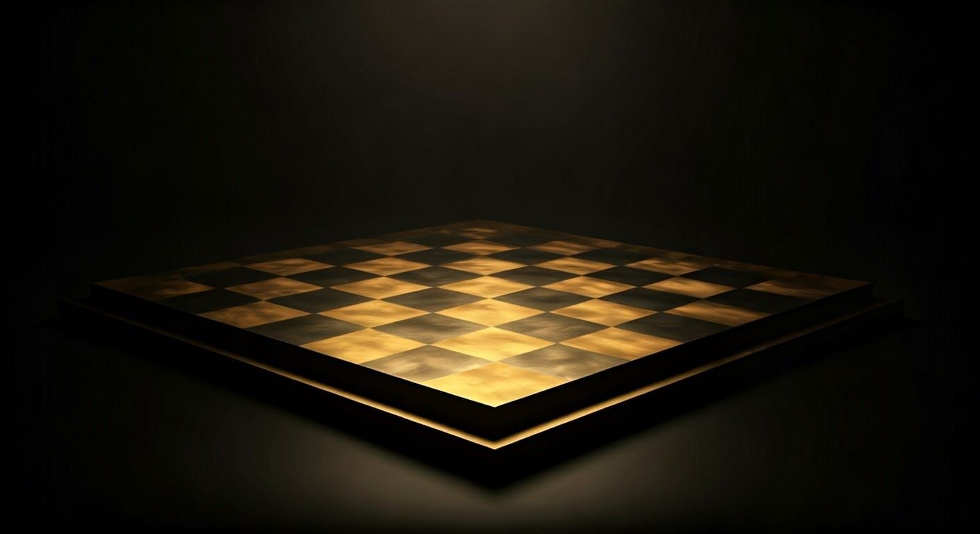 Ethereal Gold and Black Chessboard in a Velvet Void