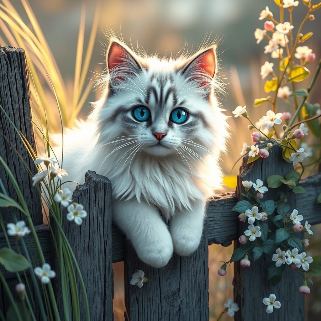 Dreamy Whimsical Feline Portrait in Painterly Style