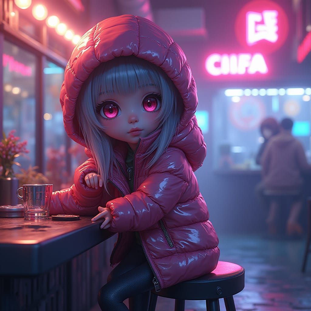 Sitting at a neon Cyber-cafe