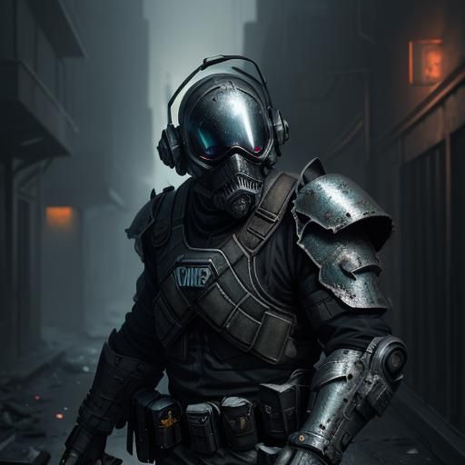 Undead SWAT Officer in Dark Alleyway: Digital Painting