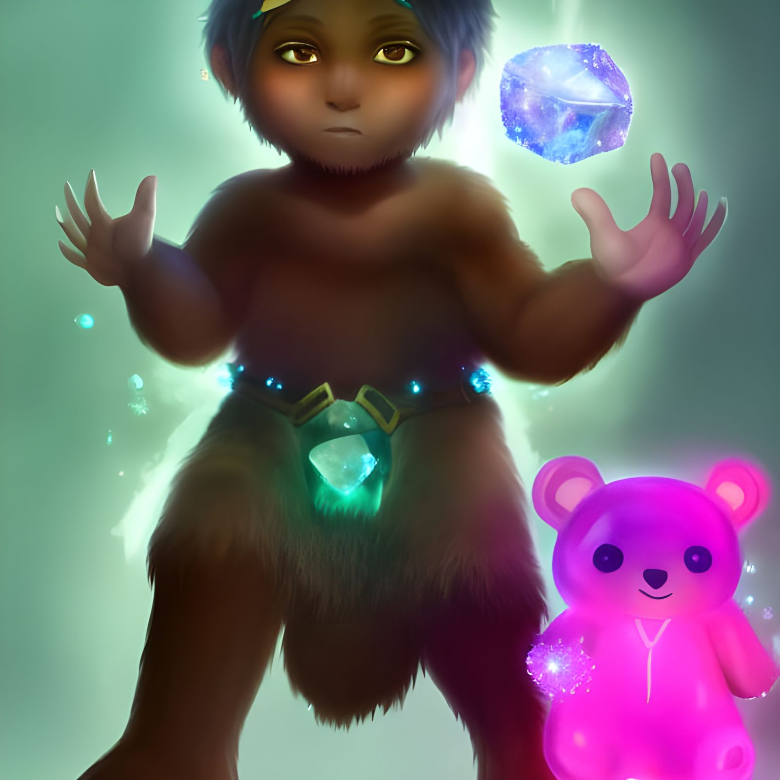 Chibi Goliath Druid with Crystalline Bear, 3D Render