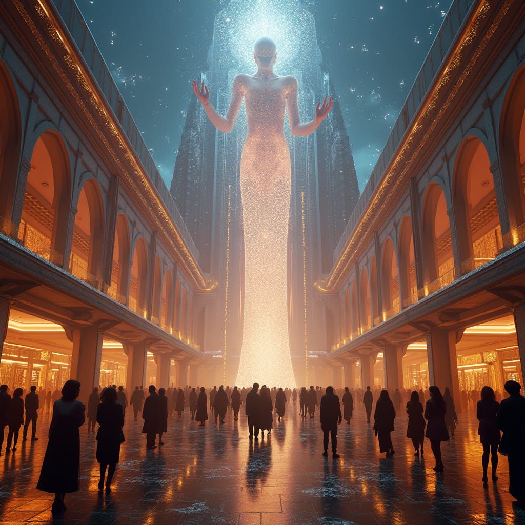 Cyberpunk Dreamscape in Michelangelo Style: Golden Streets a...