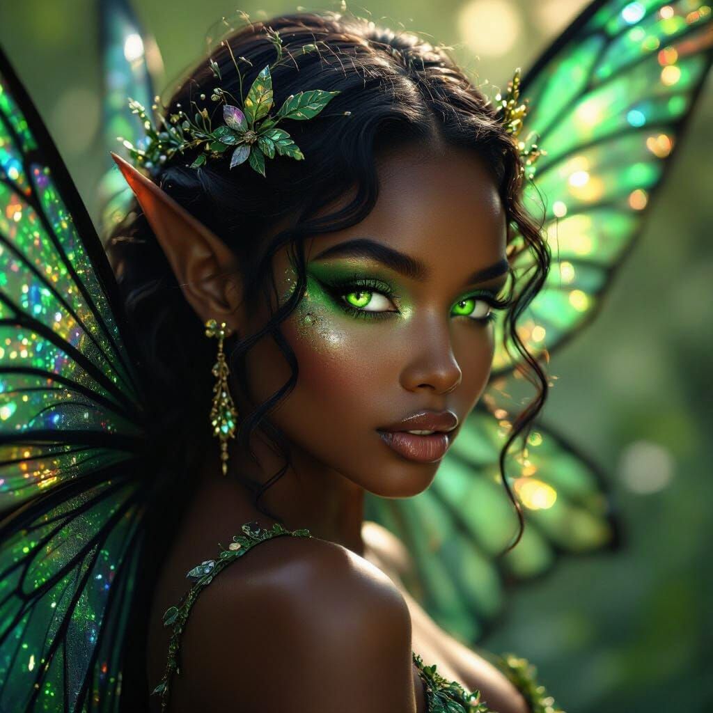 Shimmering Dark Fairy with Prismatic Wings