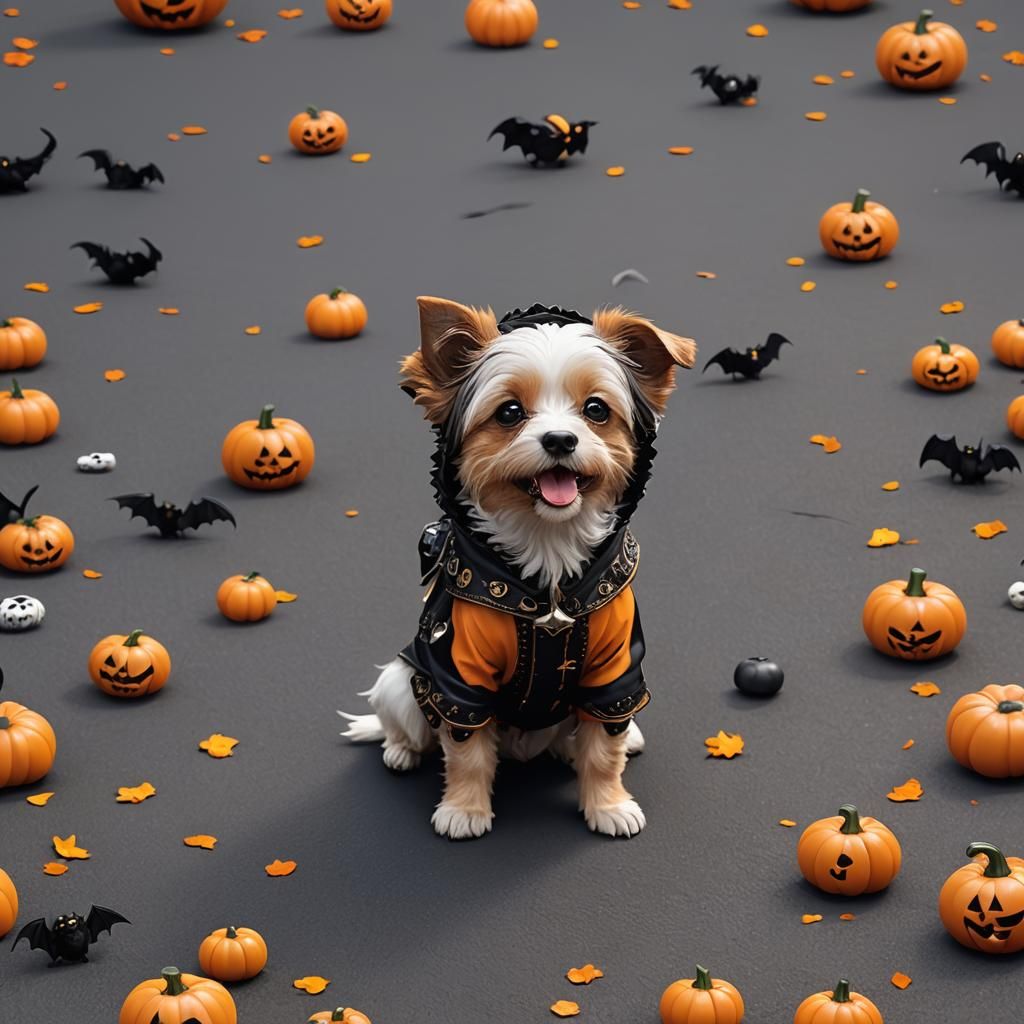 Cute Puppy in Halloween Costume: Detailed Matte Painting
