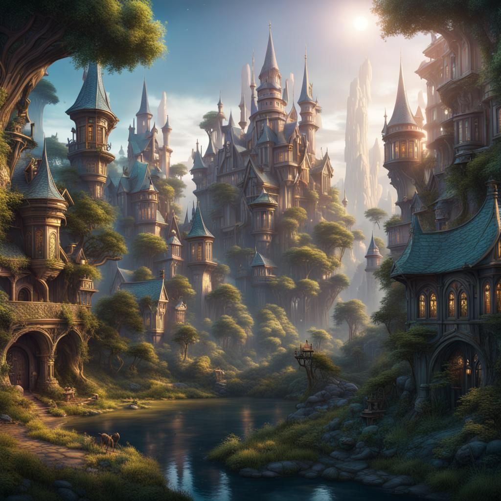 Enchanted Forest City in Detailed Matte Painting