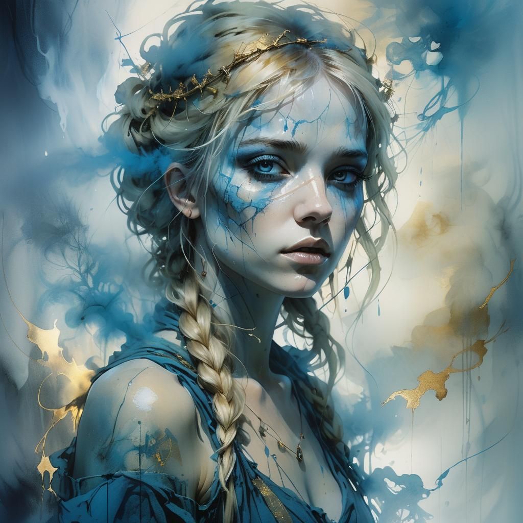 Ethereal Portrait: Blond Girl in Misty Dark Fantasy