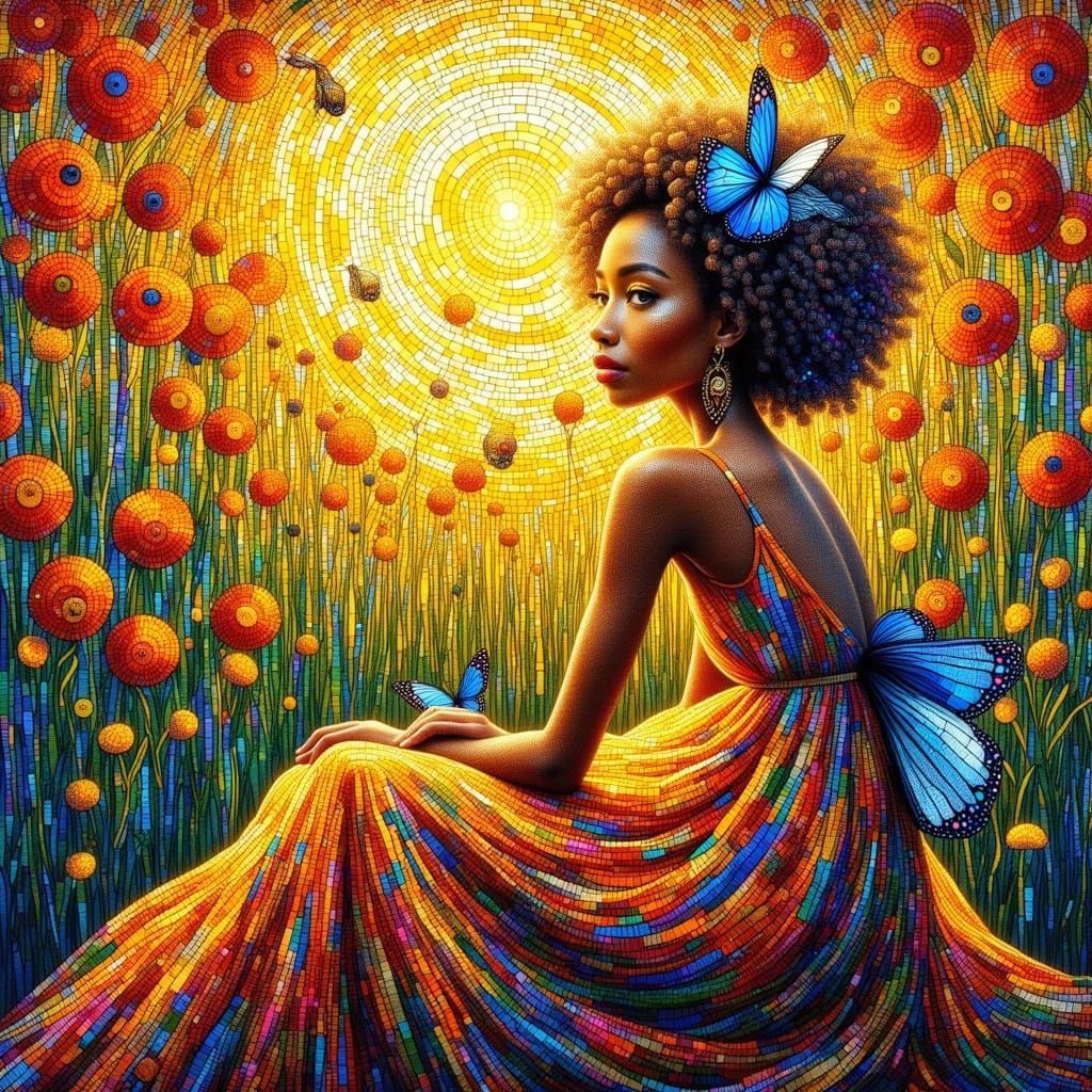 Firefly Basking in Sunlight with Mosaic Organic Composition