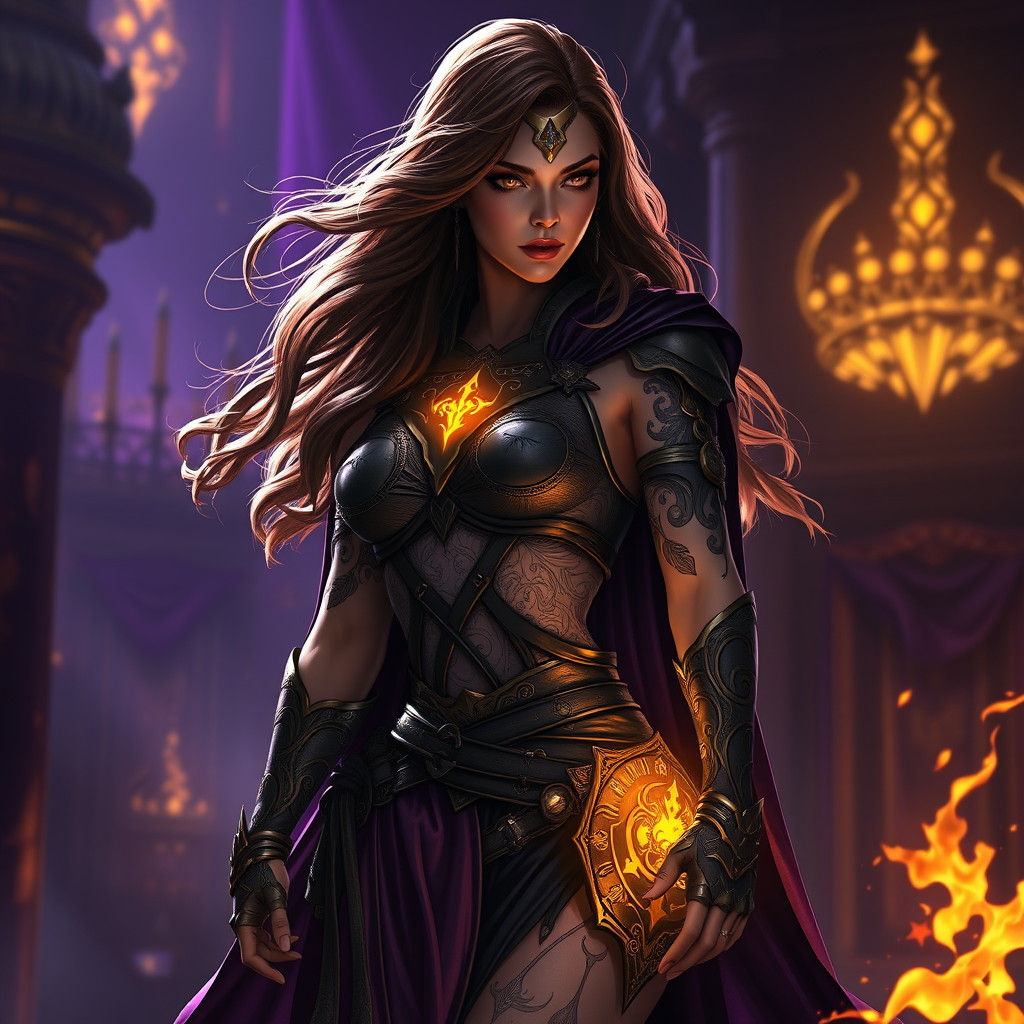 Tattooed Superheroine in Dark Fantasy Art Nouveau Style
