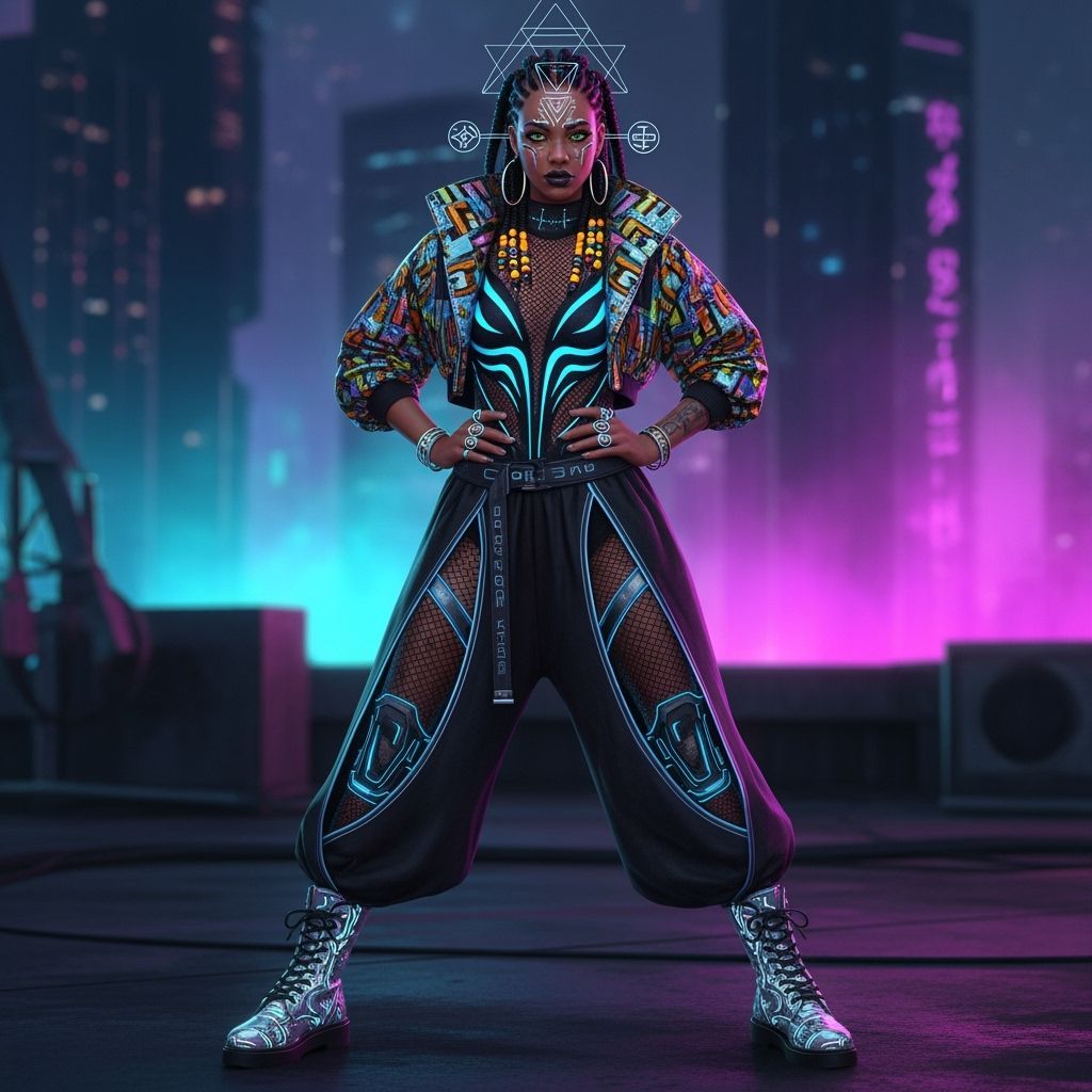 Afrofuturist Woman in Ankara Holographic Jacket