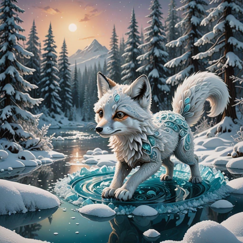 Winter Wonderland Snow Fox in Turquoise Crystal Ice