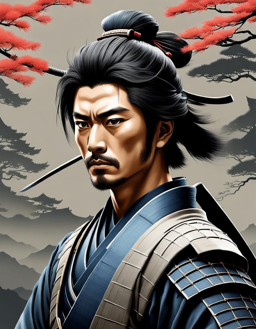 Young Samurai in Traditional Japanese Art