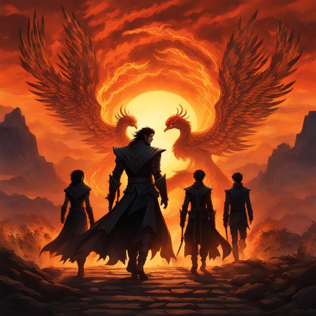 Chosen Ones with Phoenix: Fantasy Concept Art