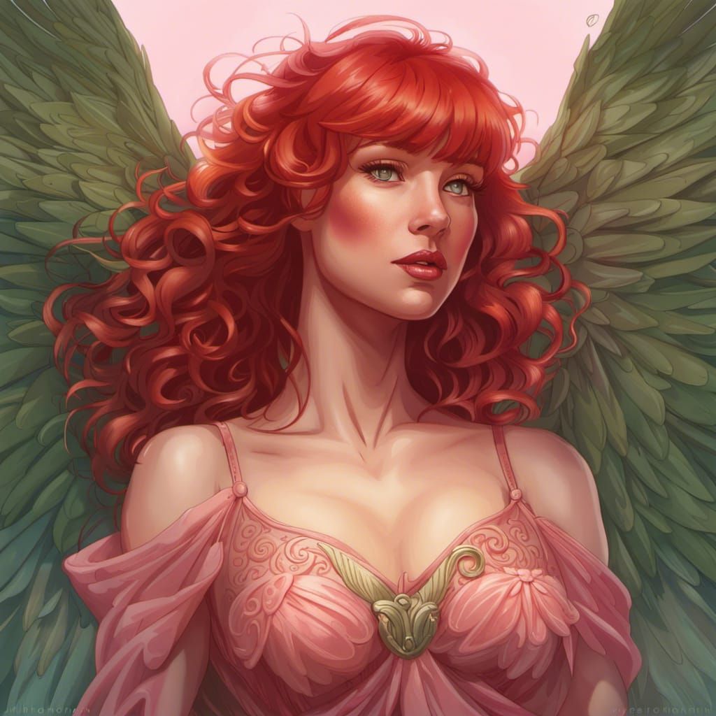 Winged Woman Portrait in Art Nouveau Style