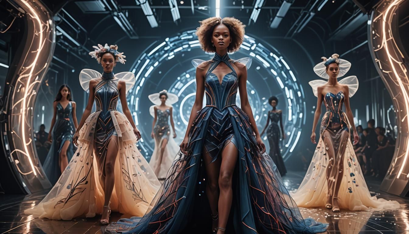 Futuristic Quantum Couture Fashion Show in Digital Art Style