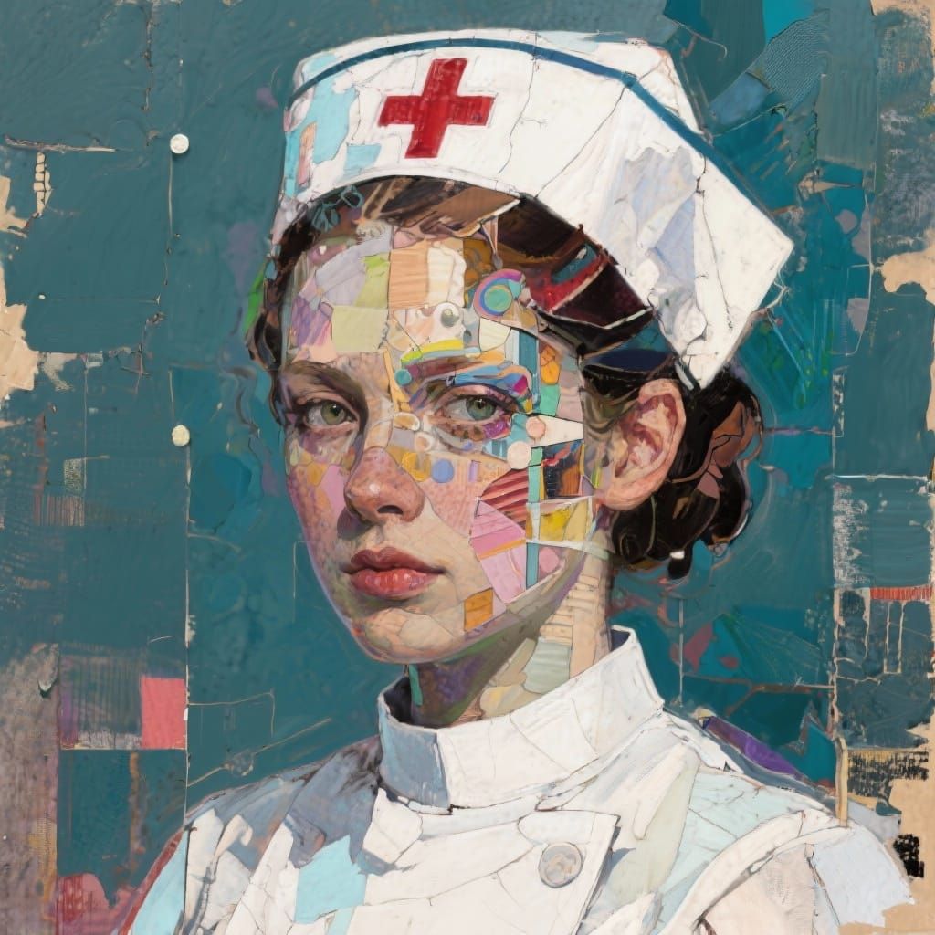 Mixed Media Art of a Nurse by Unknown Artist