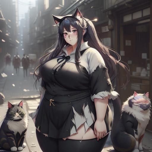 Curvy Anime Girl in Torn Outfit: Manga Style