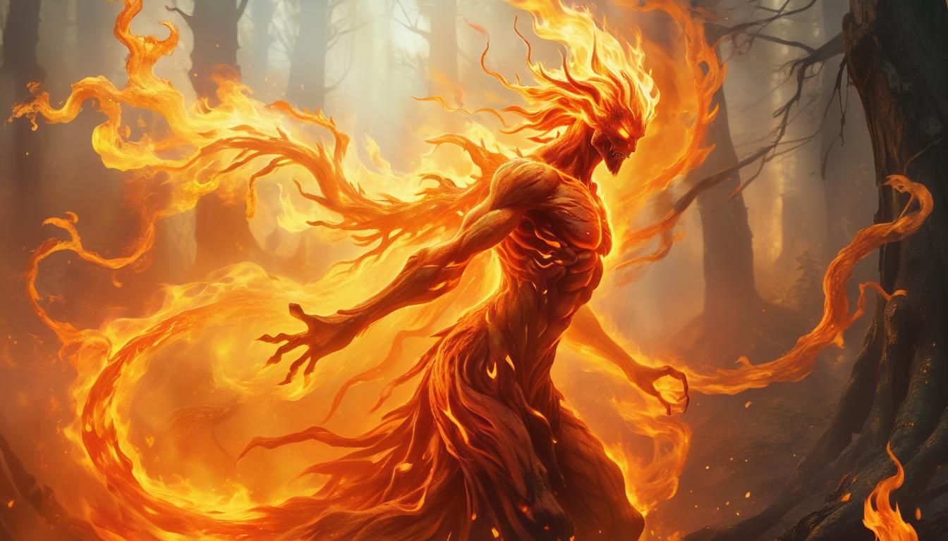Fire Spirit in Burning Forest: Digital Art