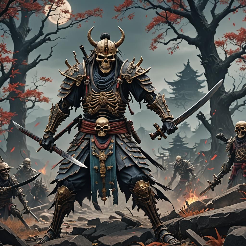 Undead Skeletal Samurai: Detailed Fantasy Art