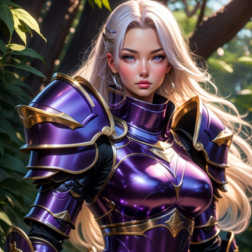 Female Knight in Neon Armor Portrait