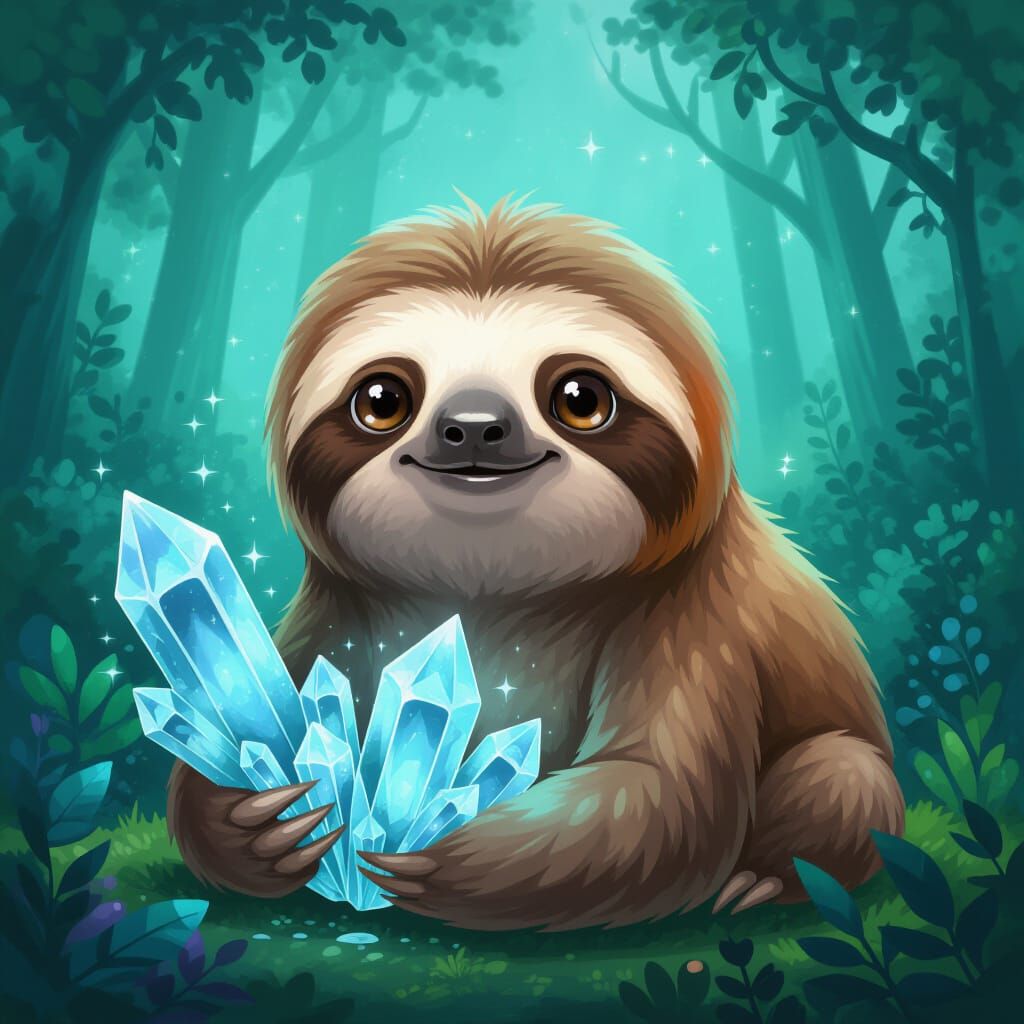 Crystal Sloth in Magical Forest