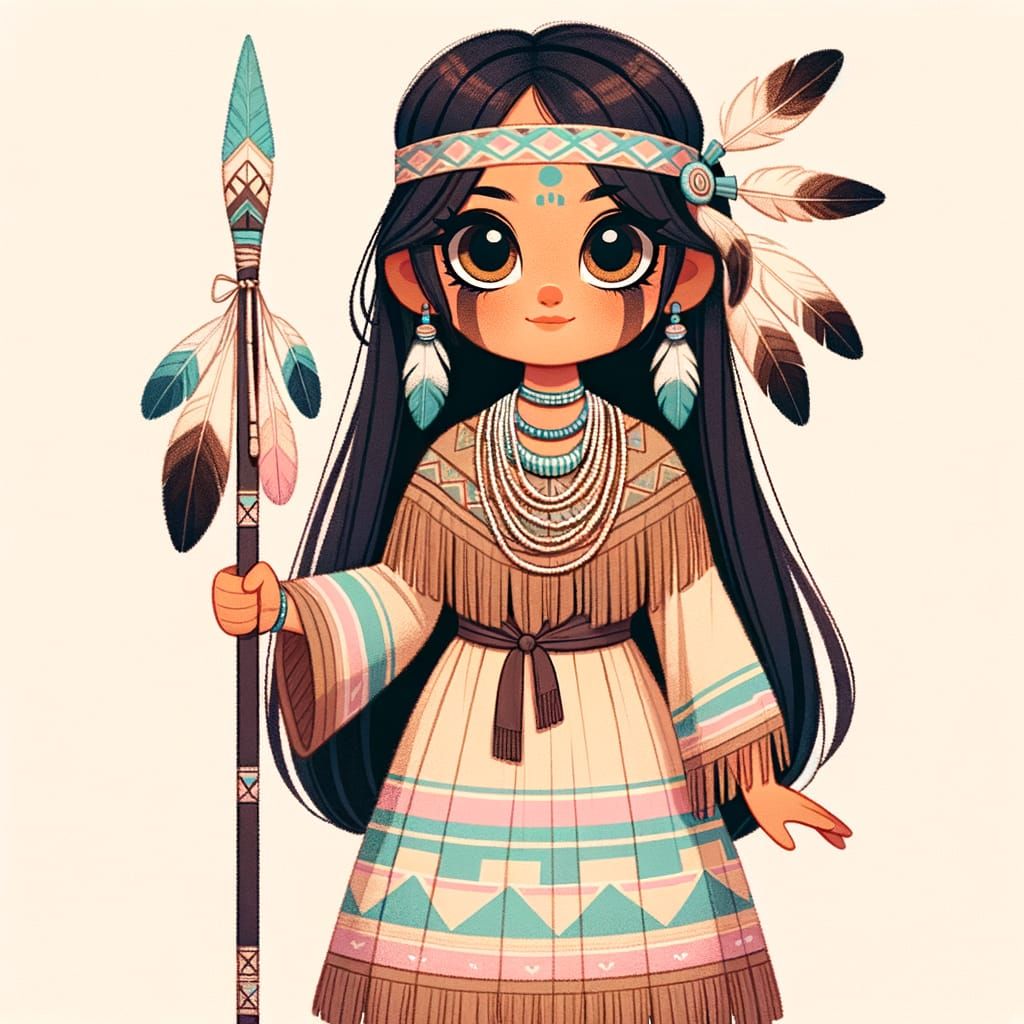Classical Animation Style Girl in Native American Attire