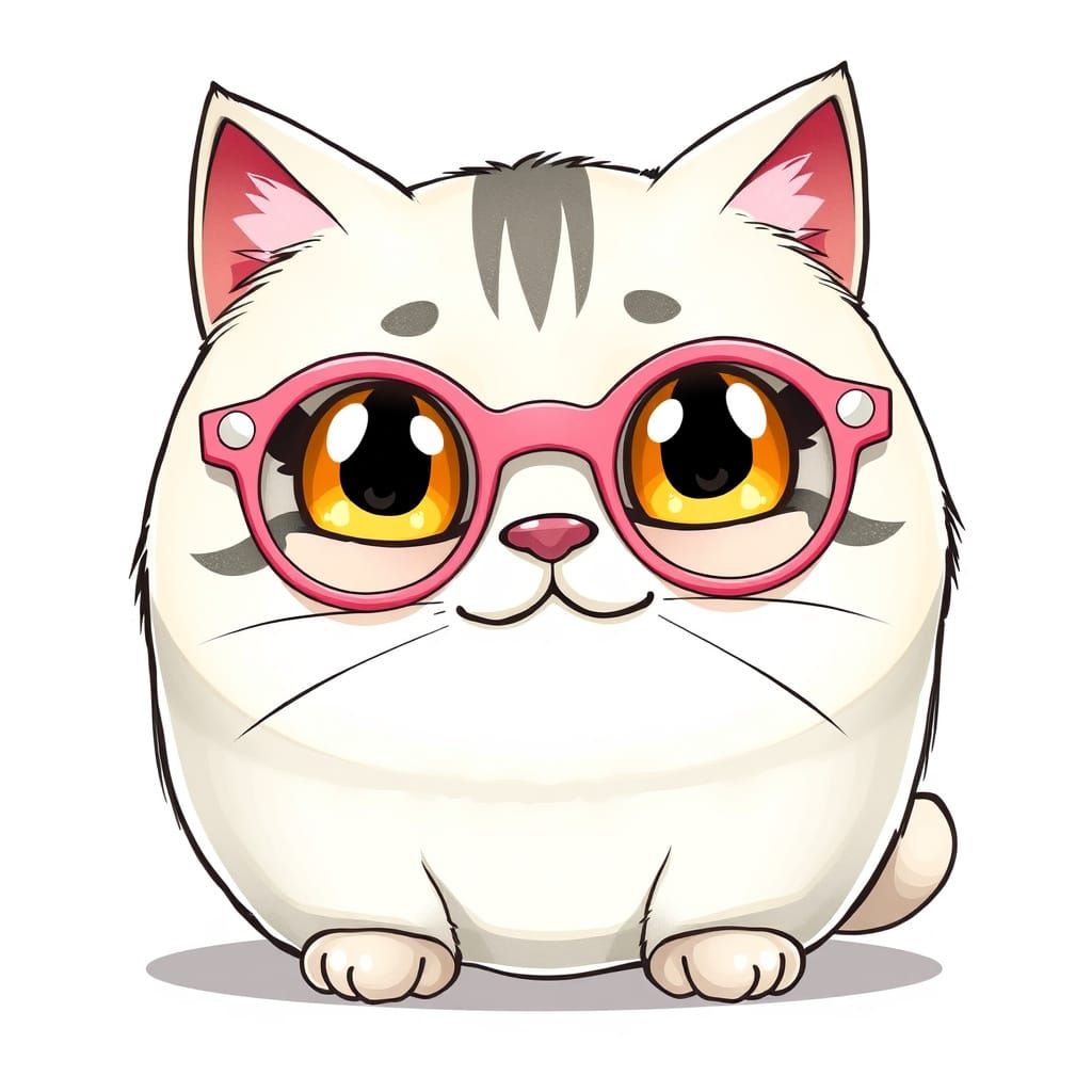 Whimsical Cartoon Cat with Vintage Glasses