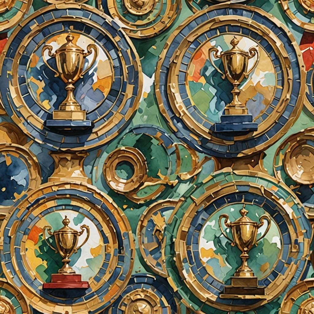 Gouache Style Trophies in Watercolor, Impressionist Masterpi...