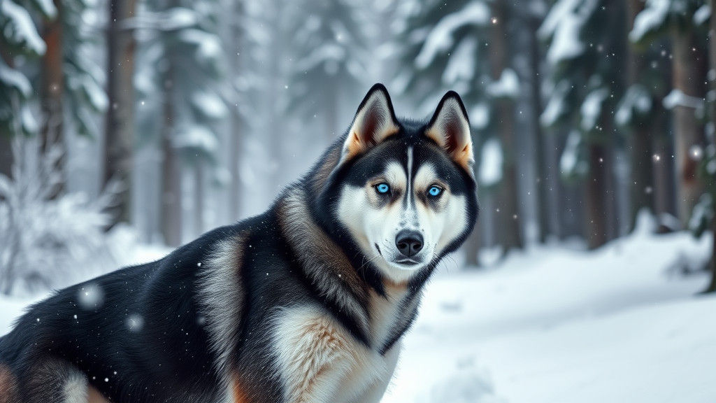 Majestic Siberian Husky in Snowy Winter Forest