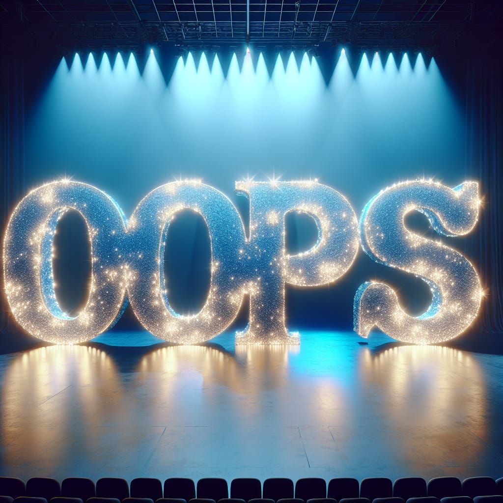 Glowing Block Letters Spell OOPS on Stage