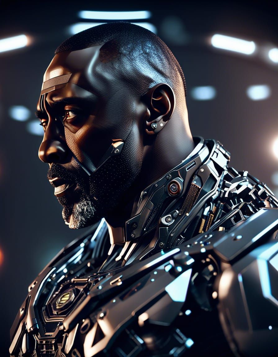 Bionic Idris Elba Portrait in Sci-Fi Setting