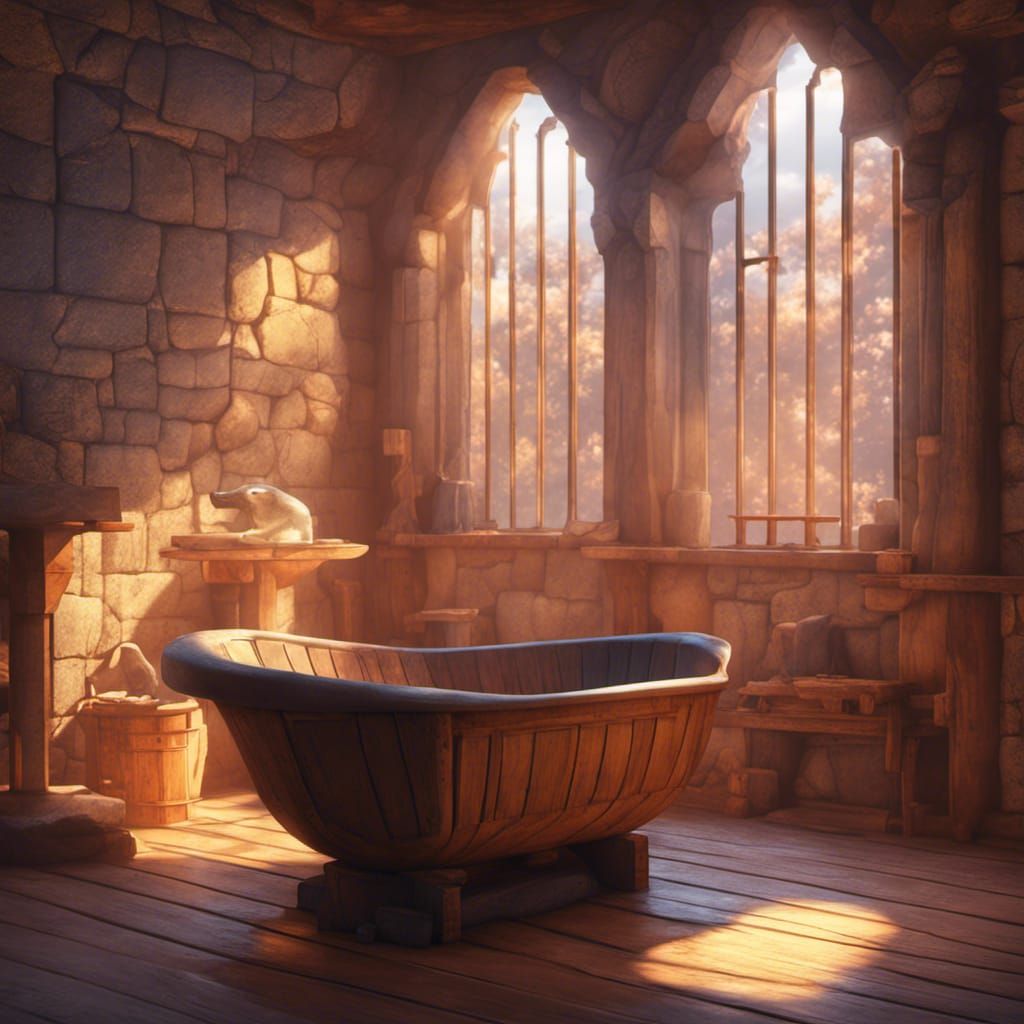 Medieval Bathtub in Castle: Pixar Style 3D Render