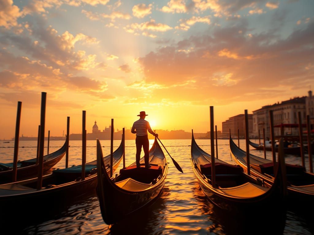 Venetian Gondolier at Sunset: Impressionistic HDR Art