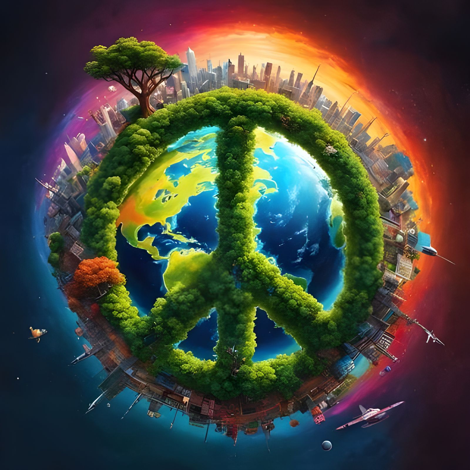 Vivid Peace Sign Over Earth Graffiti Art