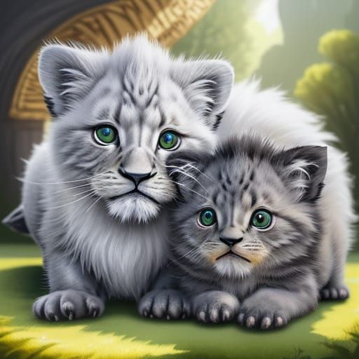 Adorable Lion Kitten and Duck Friends in Whimsical Watercolo...