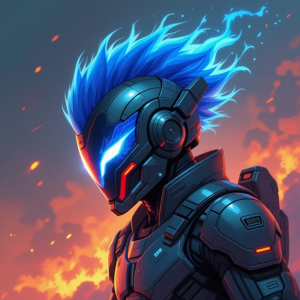 Multiversal Space Warrior with Blue Flaming Mohawk