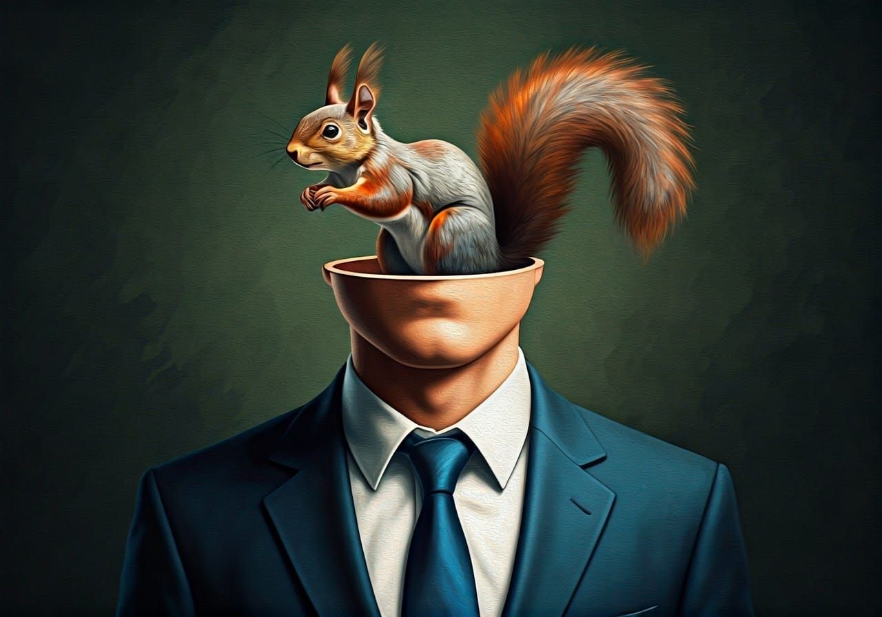 Man Transformed into a Surreal Oil Painting with a Squirreli...