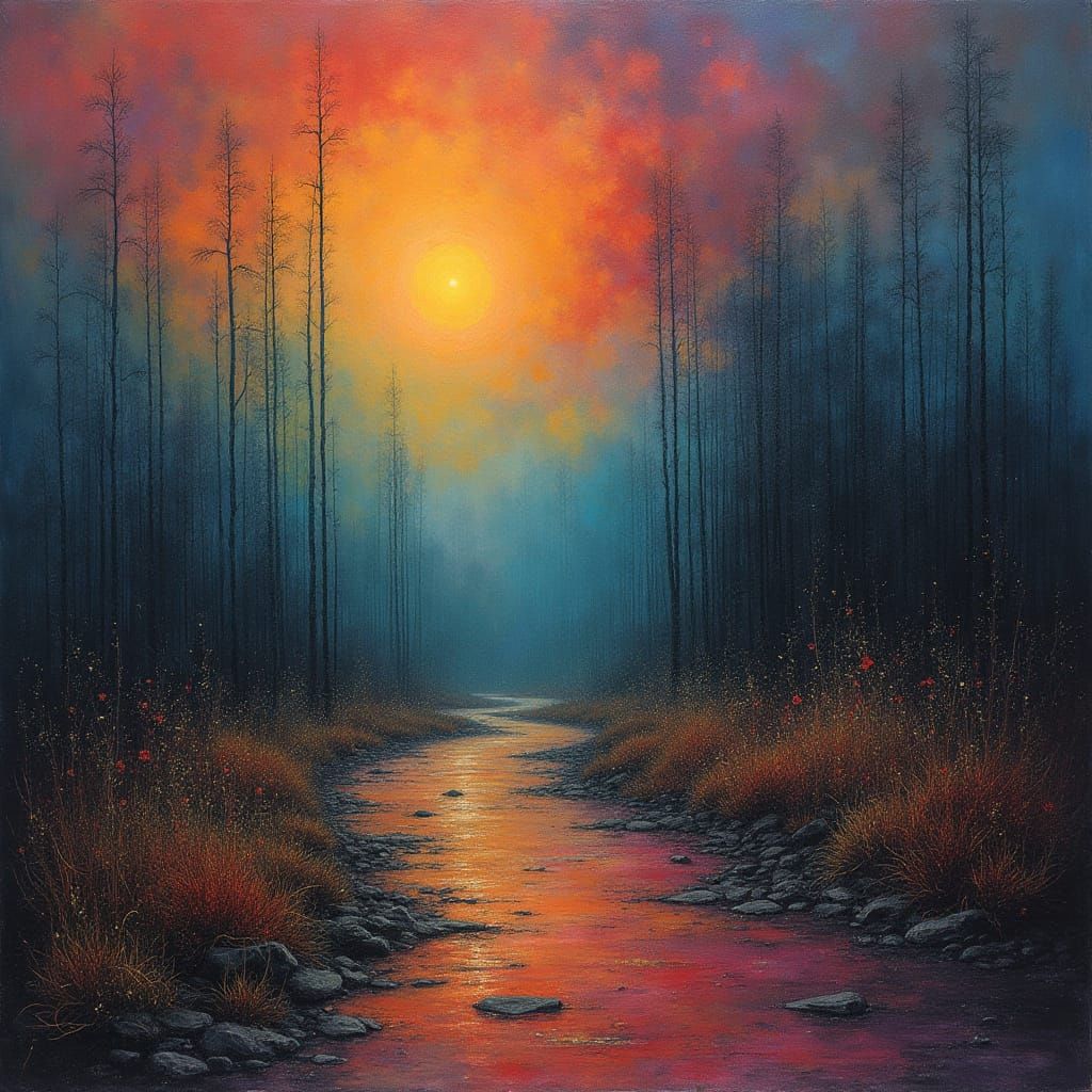 Dreamlike Surreal Landscape in Abstract Expressionist Style