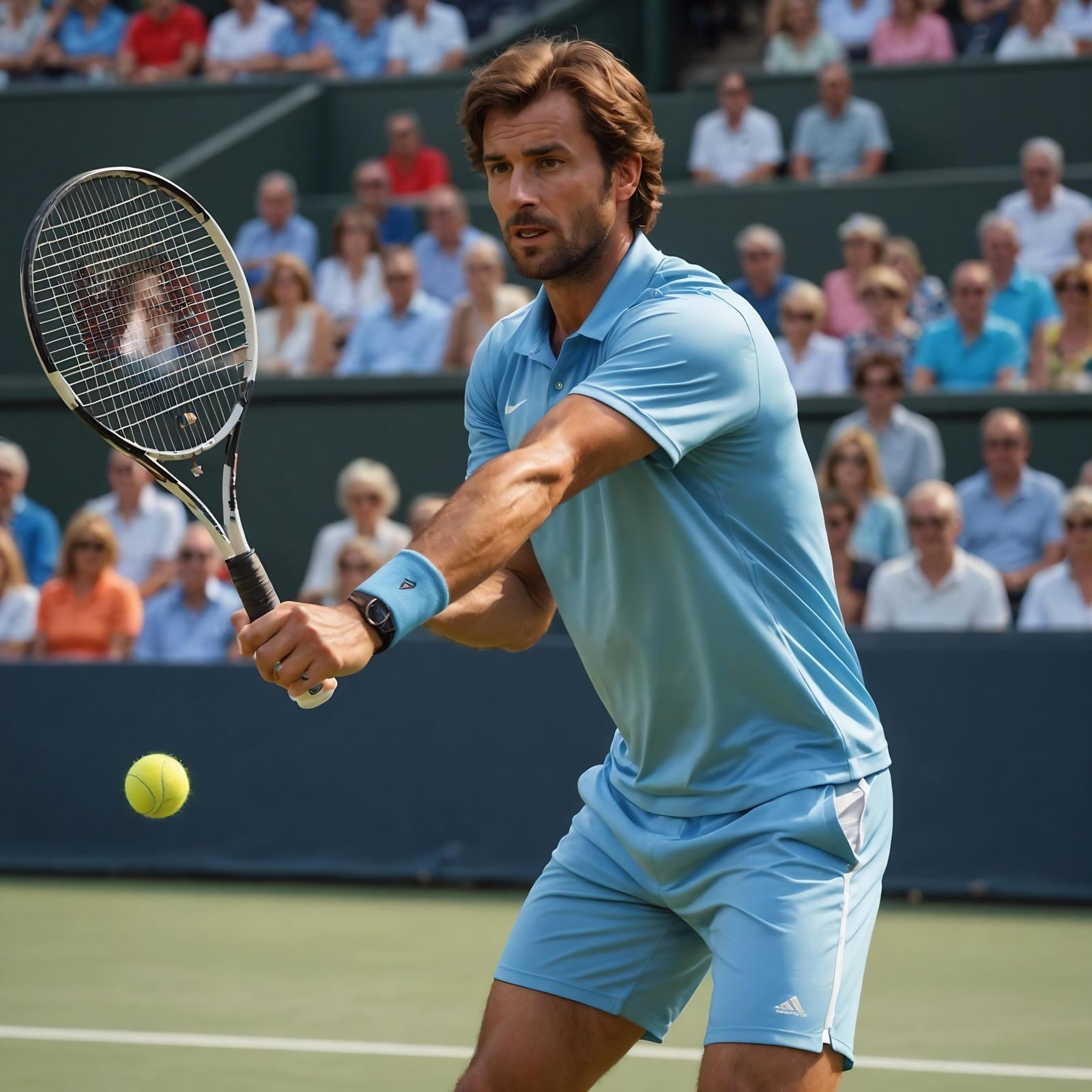 French Tennis Player Serving Ball in Photorealistic Style