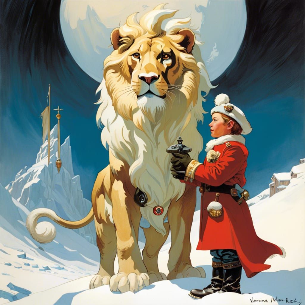 Snow Lion in Classic Illustration Style