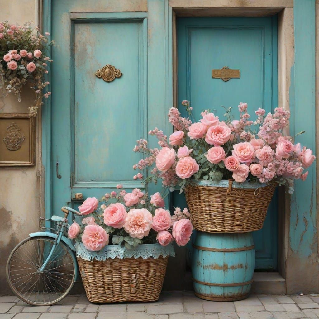 Vintage French Flower Market in Whimsical Watercolor