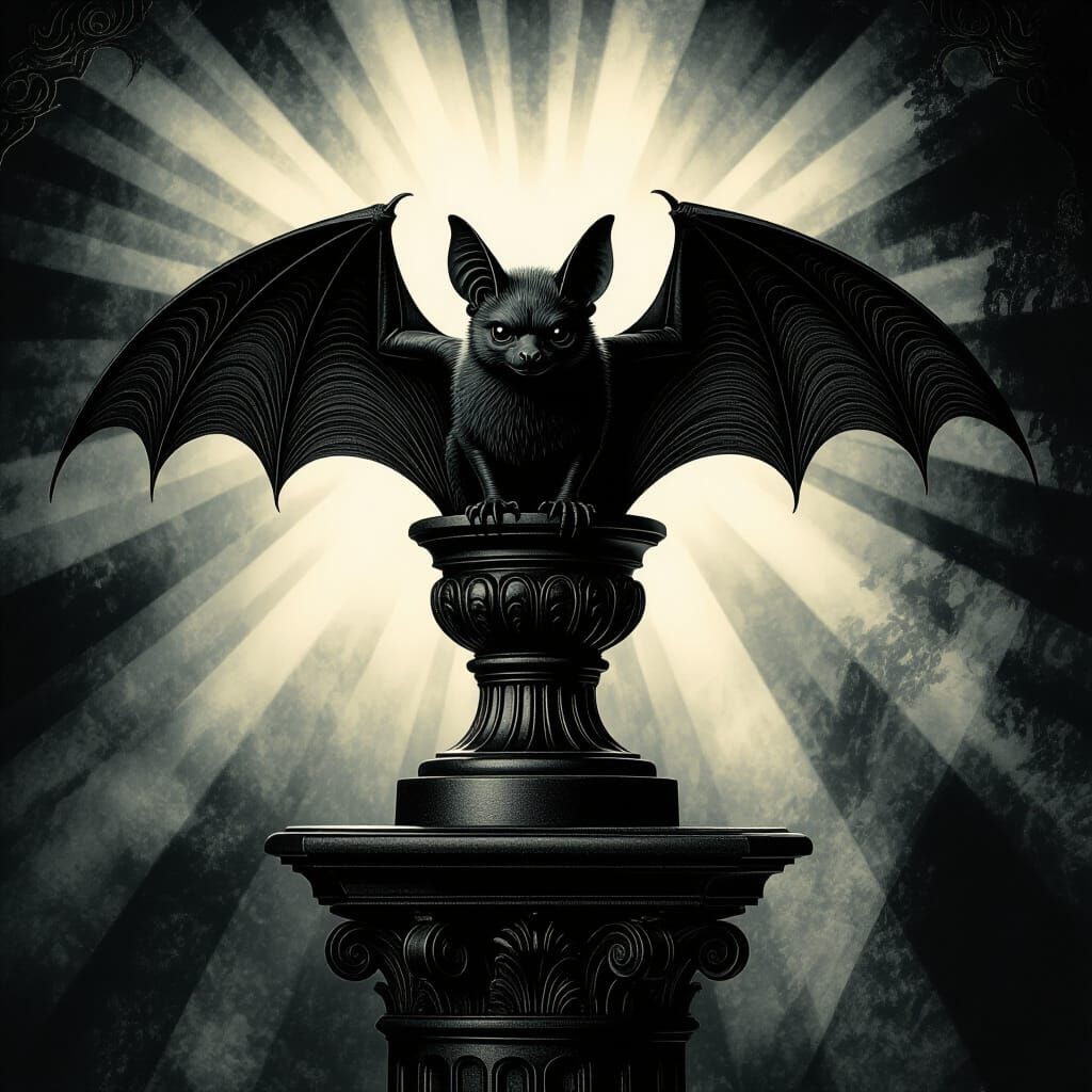 Gothic Bat on Victorian Head Pedestal