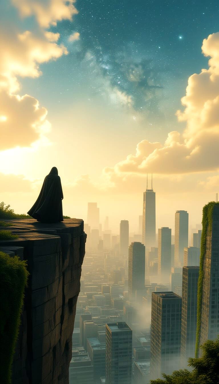 Starry Cliffside Vista of Nature's Reclamation