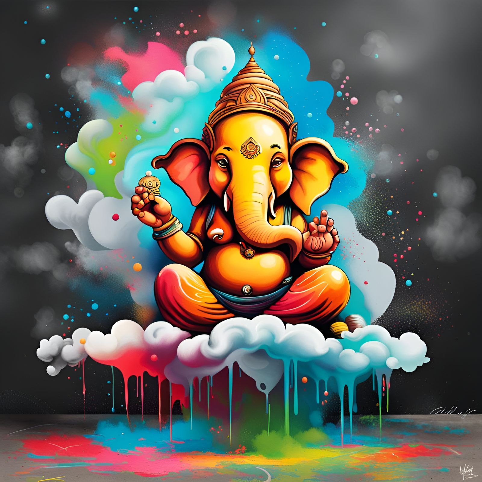 Ganesh sitting upon clouds