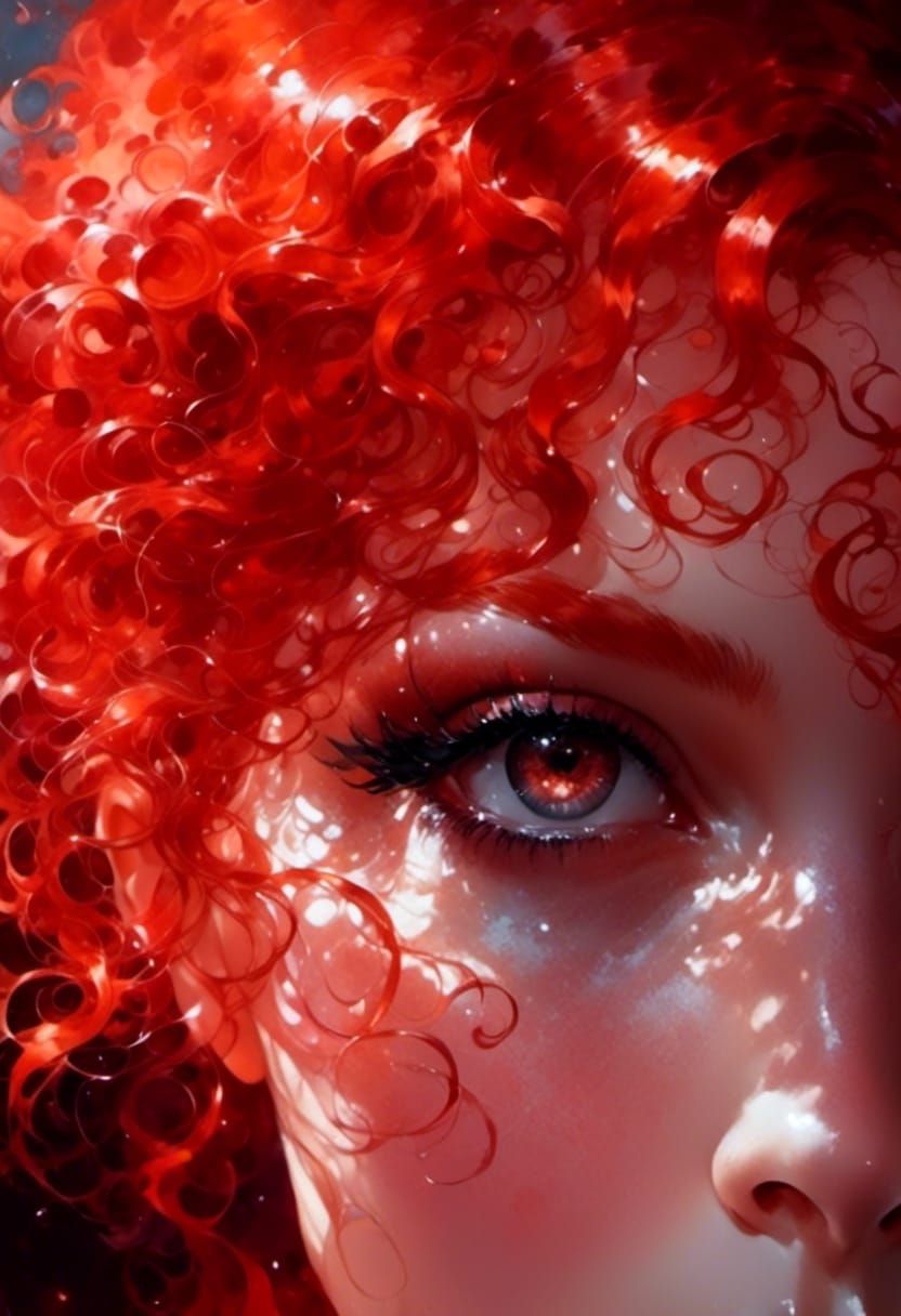 Red-Haired Princess with Lace Veil, Watercolor Style